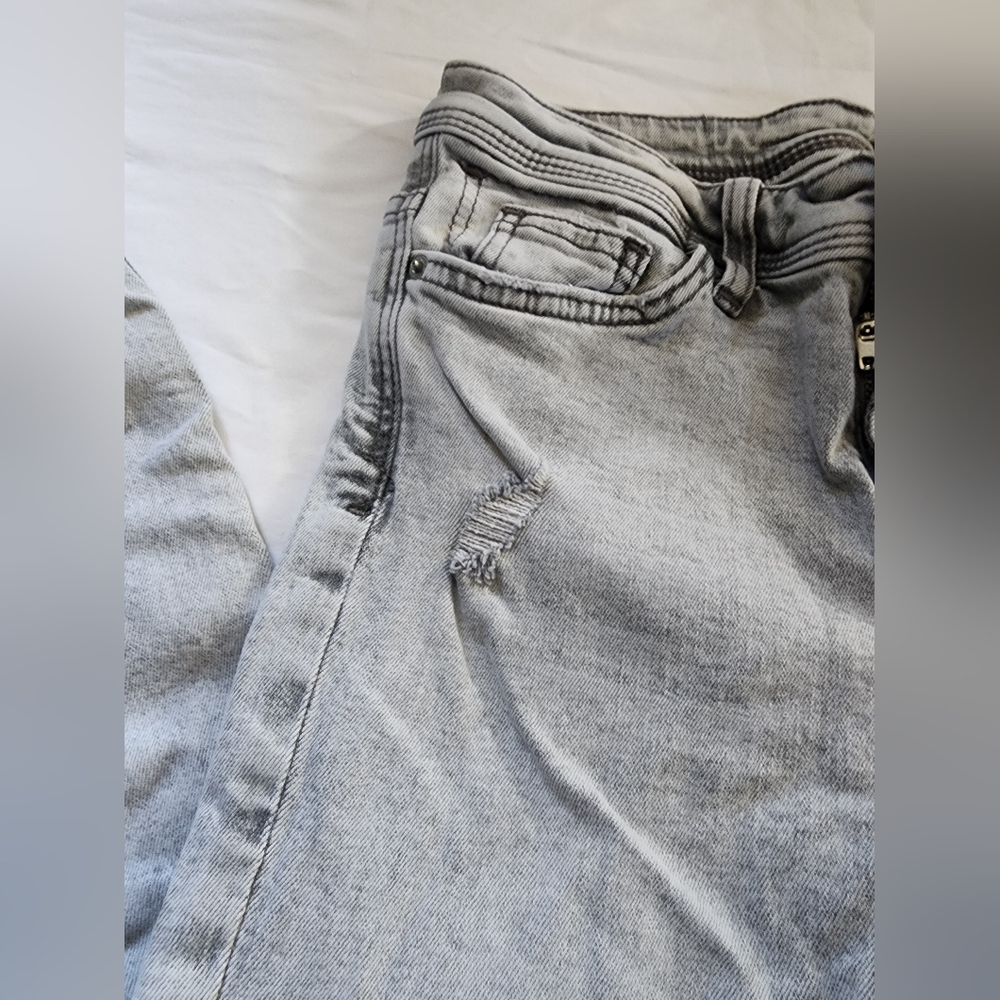 Zara Basic Light Grey Distressed Denim Jeans (sz … - image 5